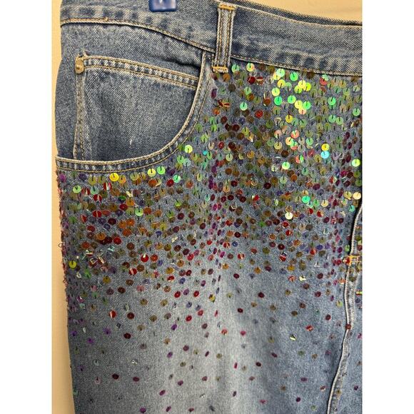 Vintage Plus Sized Just Blu Sequin Mermaid Skirt 22W Denim Back Slit 90’s - Picture 2 of 10